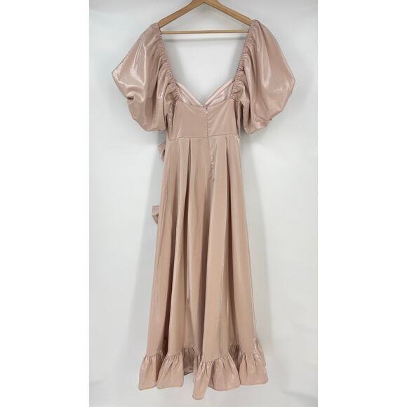 Sister Jane | NWT Bow Maxi Dress in Rose Quartz Puff Sleeve Satin Twill XS - Picture 4 of 16